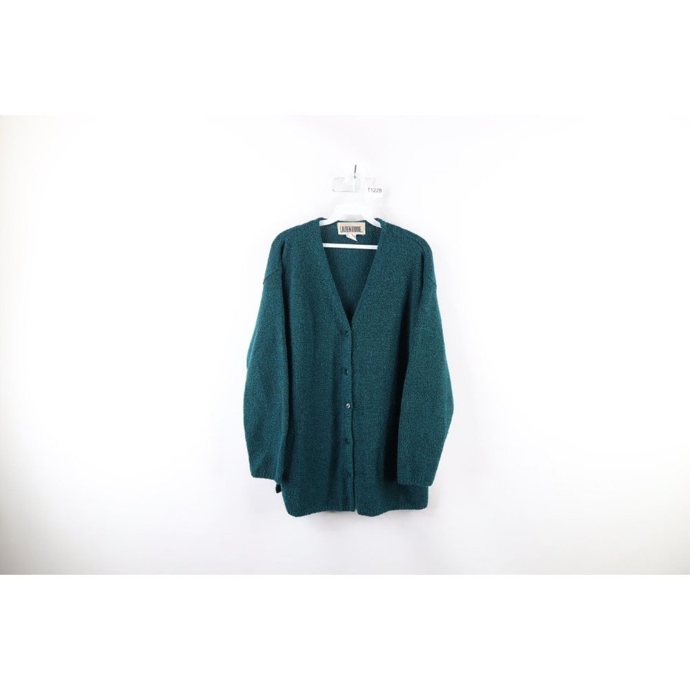 Vtg 90s Streetwear Womens Medium Ribbed Knit Kurt Cobain Cardigan Sweater Green